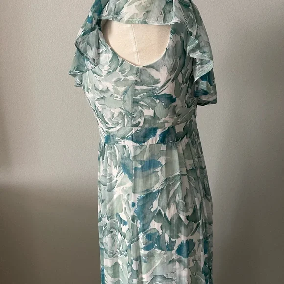 Calvin Klein Teal and White Floral Maxi Dress - Picture 5 of 7